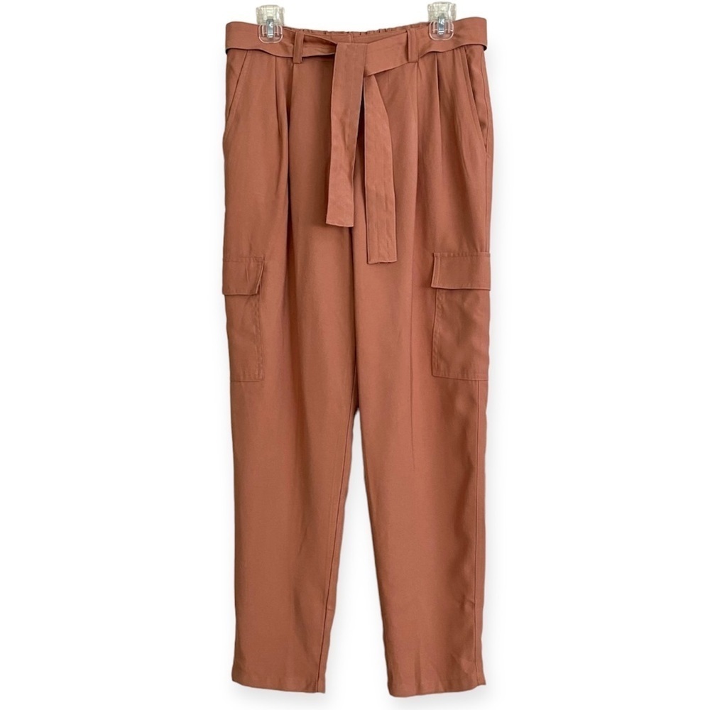 High Waist Pleated Tapered Cargo Pants Size Medium Pockets Lightweight Spring